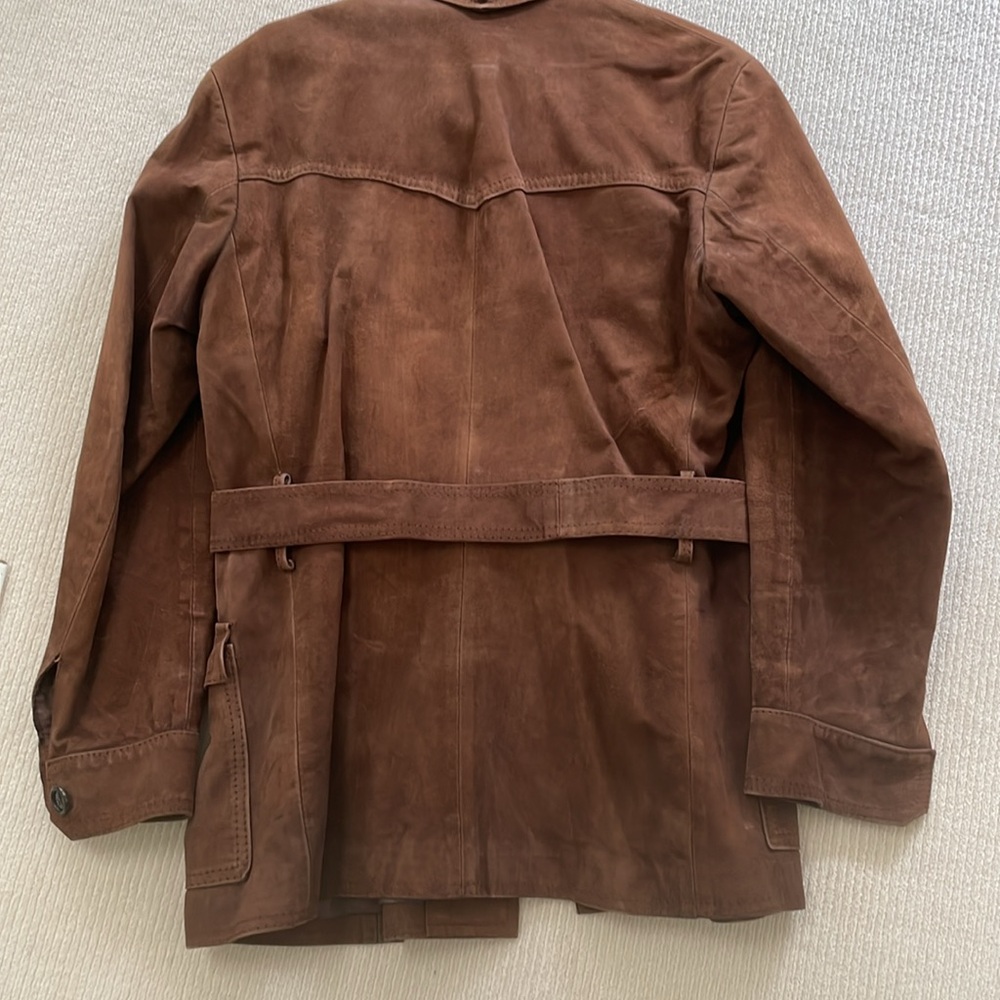 Vintage Men’s Brown Suede Leather Jacket With Belt Size M - Picture 2 of 11